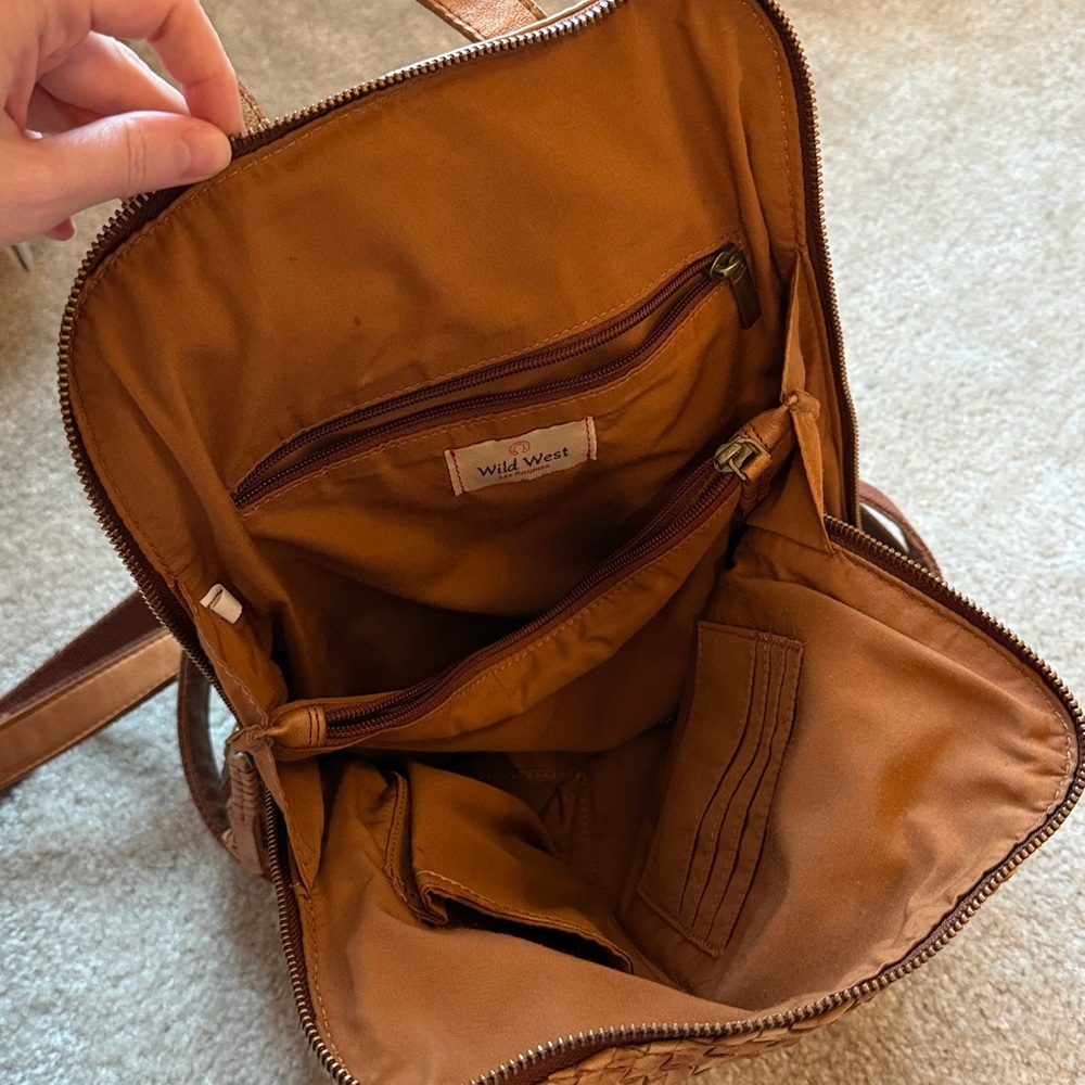 Woven Tan Leather Backpack - Picture 6 of 6